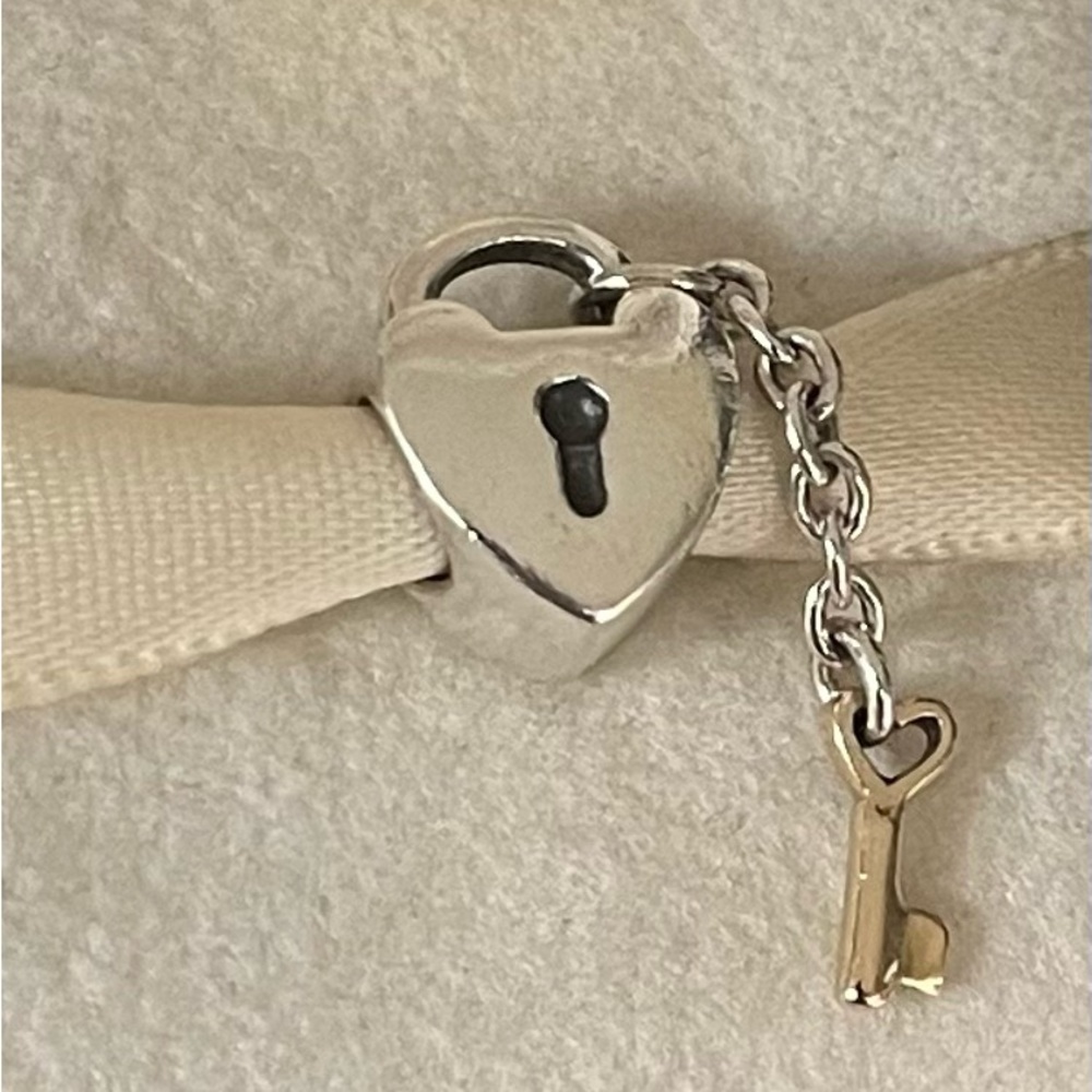 Pandora Locked Sterling Silver 925 Whit 14k Gold Key S925 ALE Charm - Picture 5 of 6